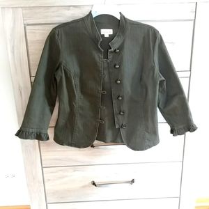 Xhileration - Cute Ruffle Blazer - 3/4 Sleeves - Olive Green - Small